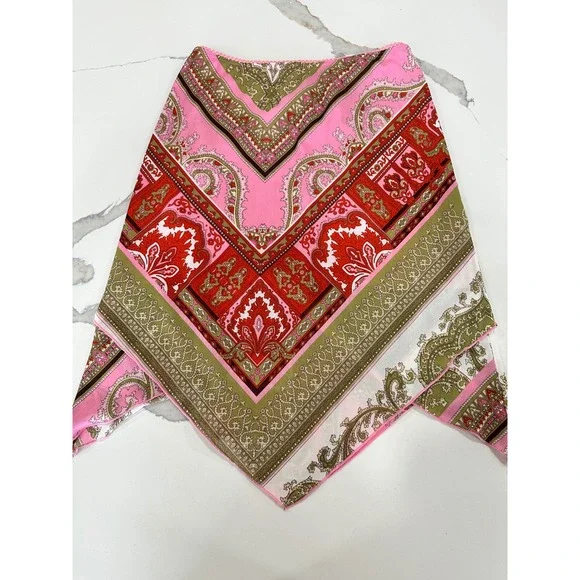 Scarf Print Handkerchief Hem Skirt Vintage M Judy Knapp California Pink Paisley - Picture 1 of 6